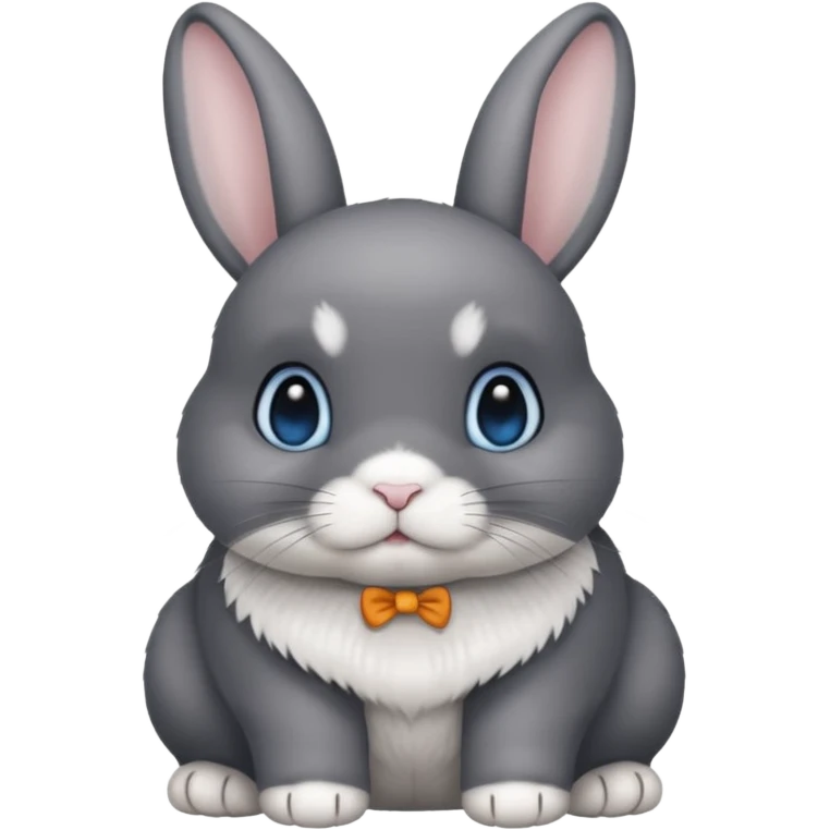 netherland dwarf bunny with slightly dark gray fur with white fur on the full underside, toes, and chin, and blue eyes emoji