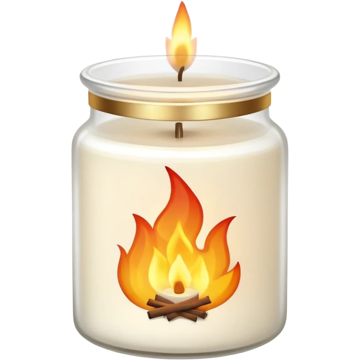 aesthetic emoji of a creamy white candle in a matte glass jar with the label “cotton”, three small flames burning evenly, soft cozy lighting, minimal elegant vector style, transparent background emoji