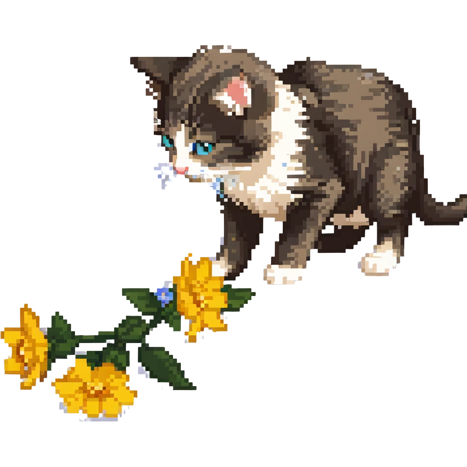 Kitten smells flowers emoji