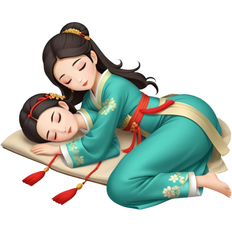 Beautiful girl in Hanfu lying on the ground sleeping emoji