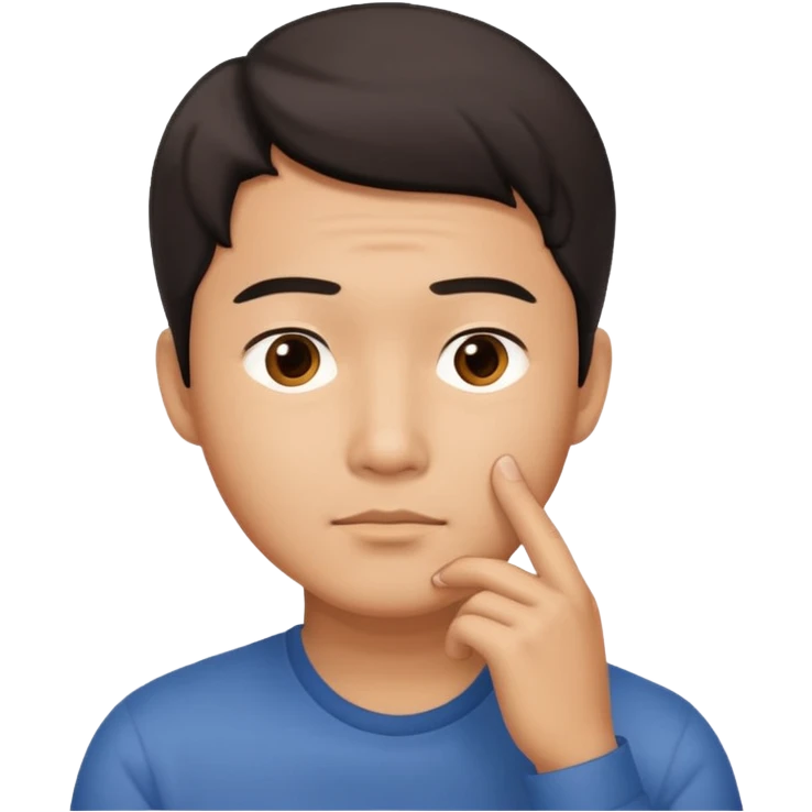 asian guy thinking, hands on chin emoji
