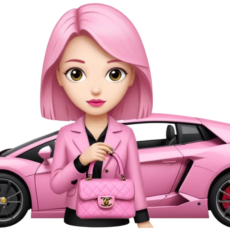 Girl with chanel pink bag in lamborgini  emoji