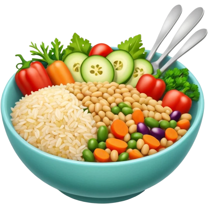 Quinoa Bean glass bowl with rice and vegtables emoji