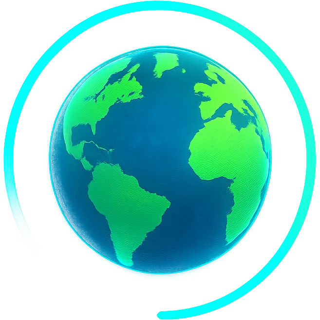 glowing loading spinner with Earth theme, green continents and blue oceans, glowing effect inside circular loader emoji