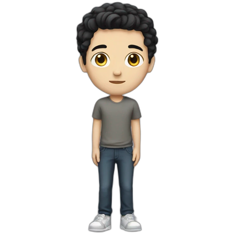 white boy with black hair and full body emoji