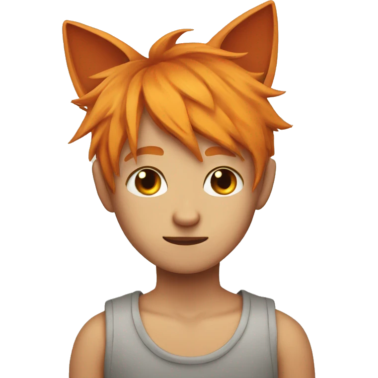 Orange haired boy with cat ears and mad emoji