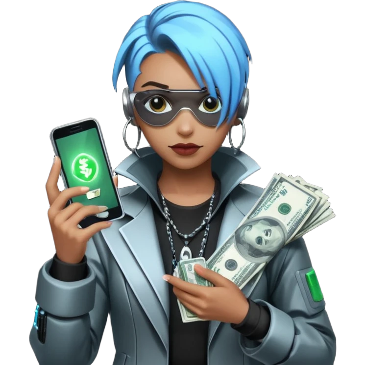cyber punk holding money and phone emoji
