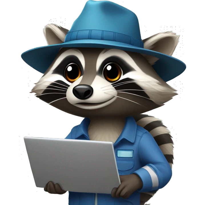 Raccoon with hat and computer and a ad with the sentence "Actividades Registradas" emoji