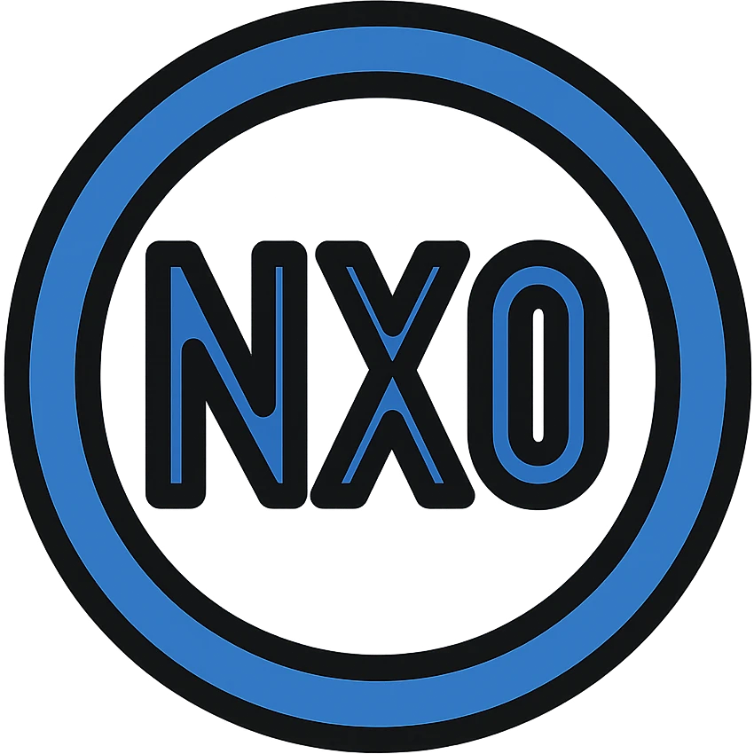 NxO centered within a thick blue circular border, clean icon design emoji
