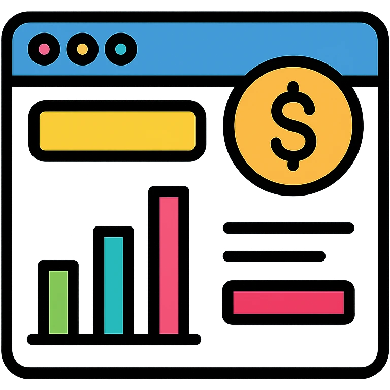 dashboard interface with financial data, modern icon style emoji
