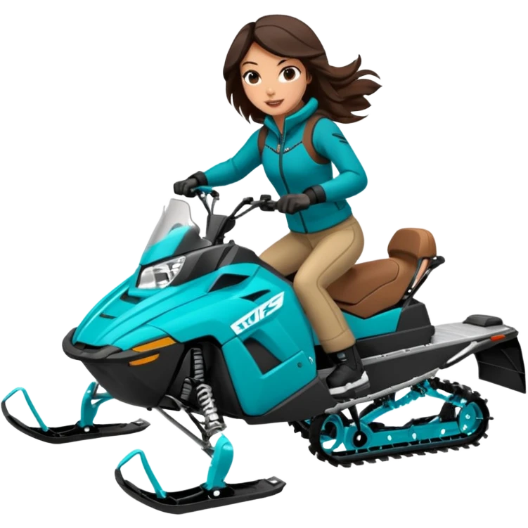 Can you create an emoji of a brunette girl on a teal polaris khaos 850 155 snowmobile doing a wheelie emoji