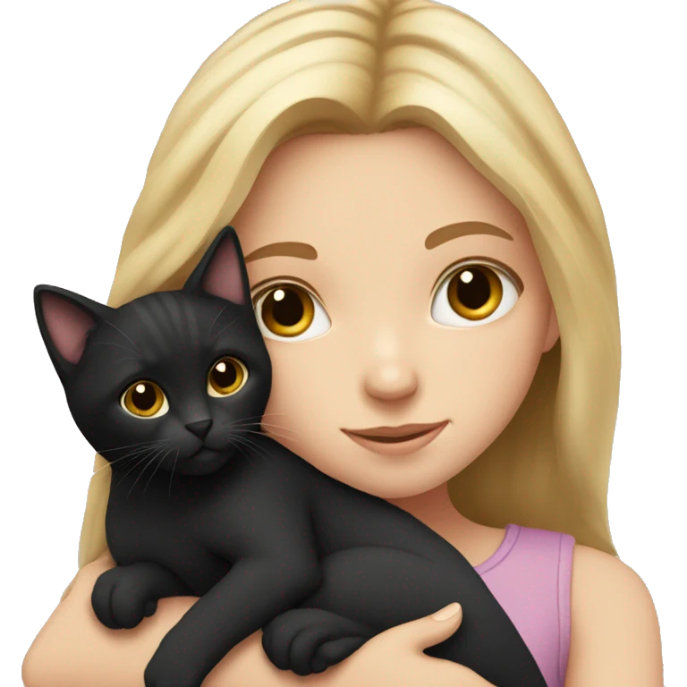 White girl cuddling black kitten emoji