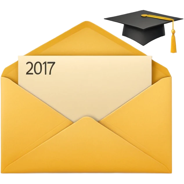 A simple emoji-style icon of a yellow manila envelope with subtle paper texture, clean edges, and a small graduation NUMBER  2017 group-photo icon on the front, graduation icon  emoji