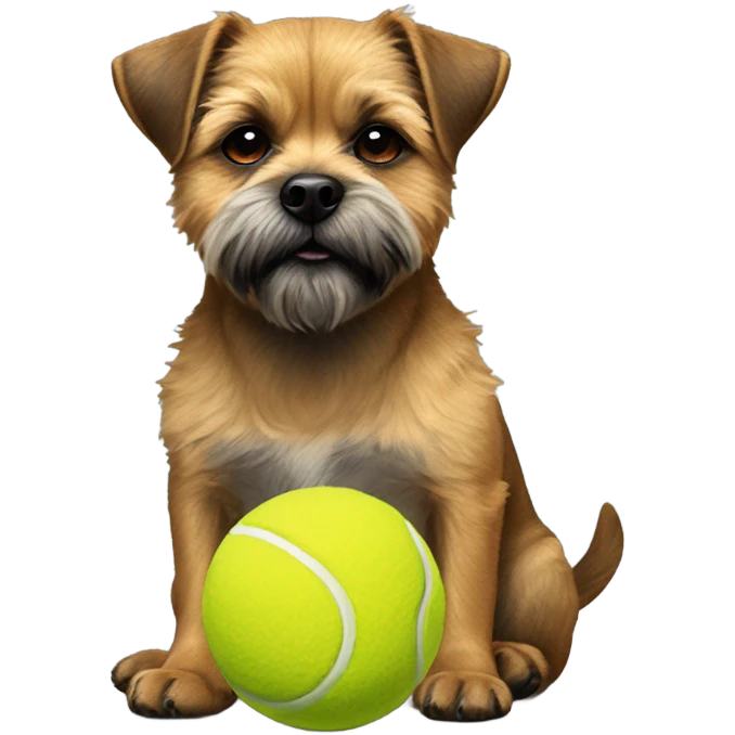 Border Terrier sitting with tennis ball on her paws emoji