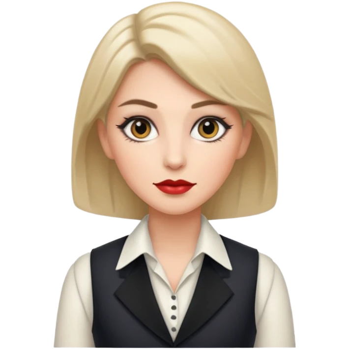 portrait of adult woman, formal vest, makeup emoji