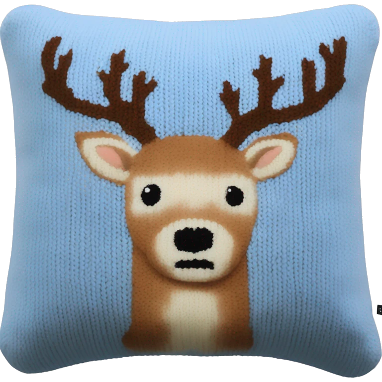 pastel blue knitted pillow with deer print emoji