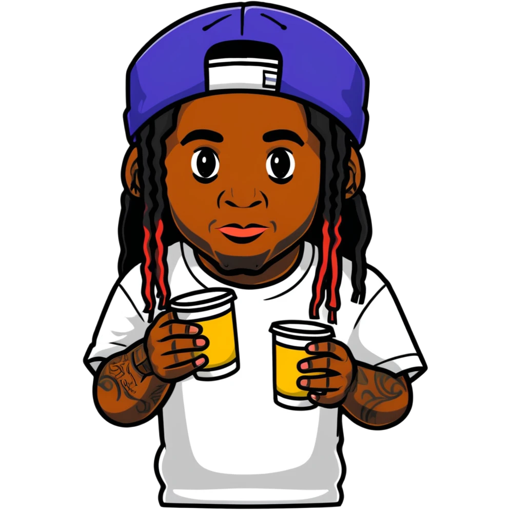 lil wayne with a double cup where one styrofoam cup is stacked inside another emoji