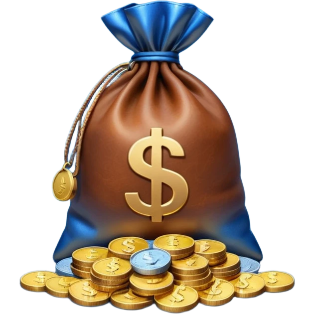 money bag on top of blue coins stack emoji