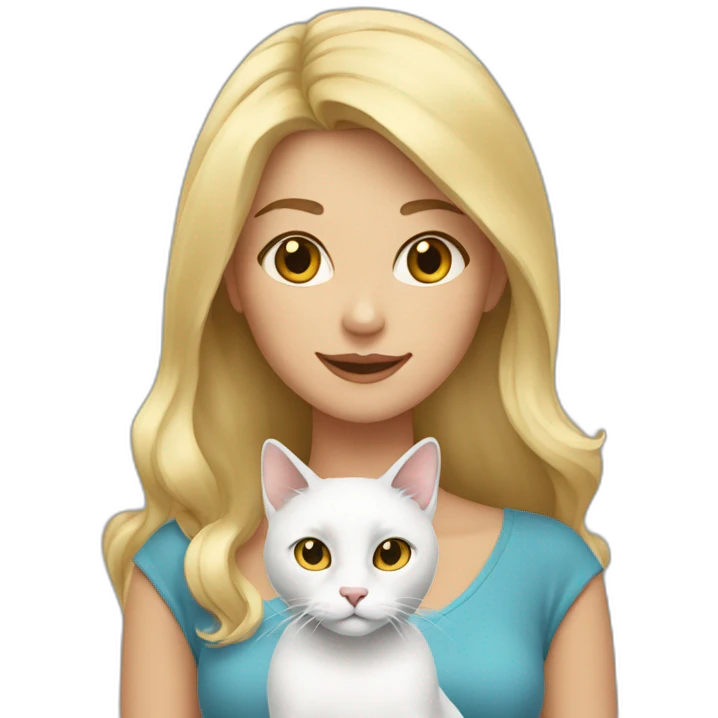a-girl-with-blonde-hair,-a-white-cat-and-a-gray-cat emoji