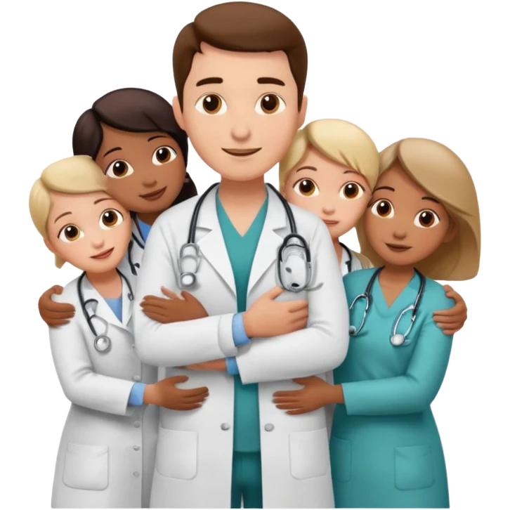 medico abraçando varios pacientes emoji