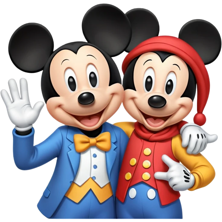 Goofy and Mickey Mouse waving together, happy expressions emoji
