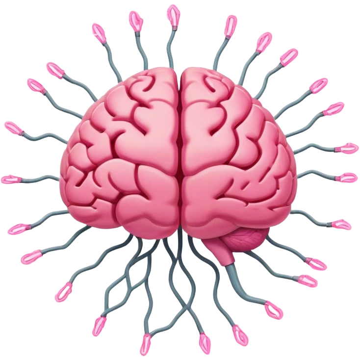 A ** pink human brain** with a energy net energy beam of thought around it s... radiating loving thoughts while it rewires itself hearts  emoji