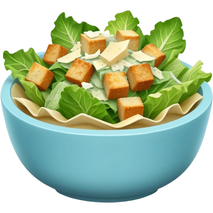 super realistic caesar salad in small light blue bowl emoji