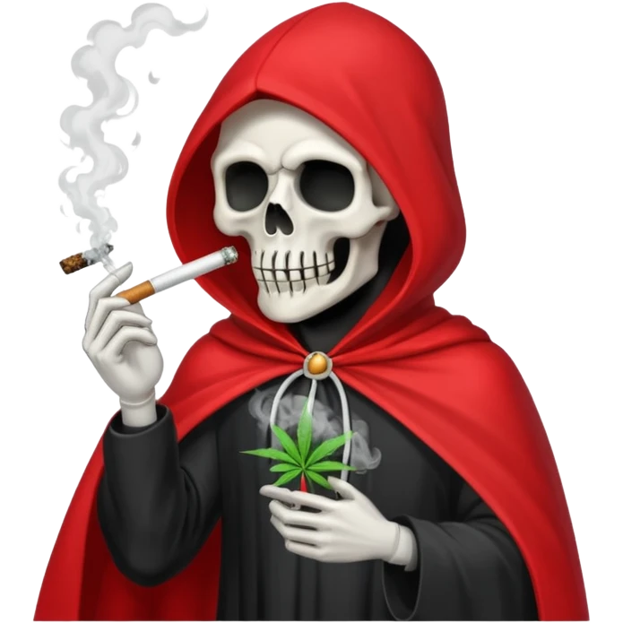 grim reaper in red cape smoking weed with loads of smoke in the air emoji
