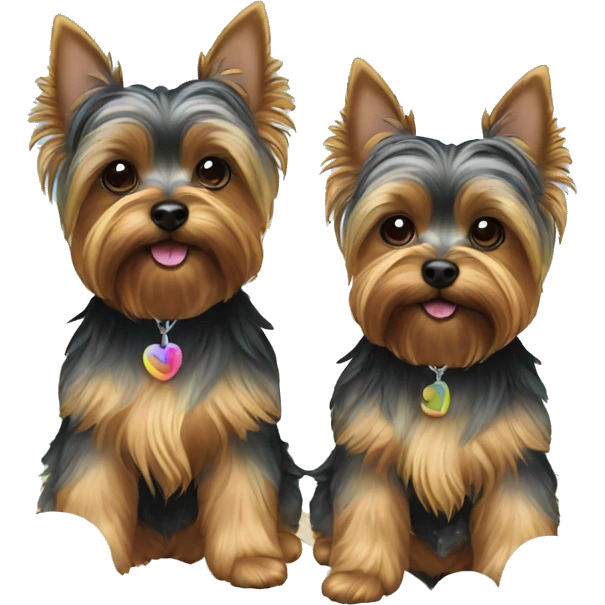 Two Yorkies on a cloud with rainbow emoji