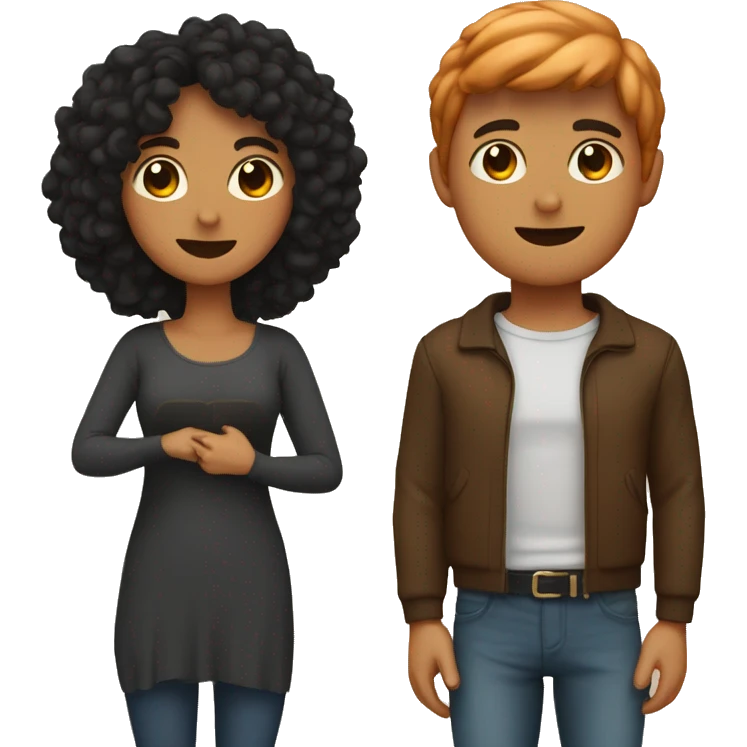Lovers. A girl with a black square and guy with brown hair. Above them is a peach emoji