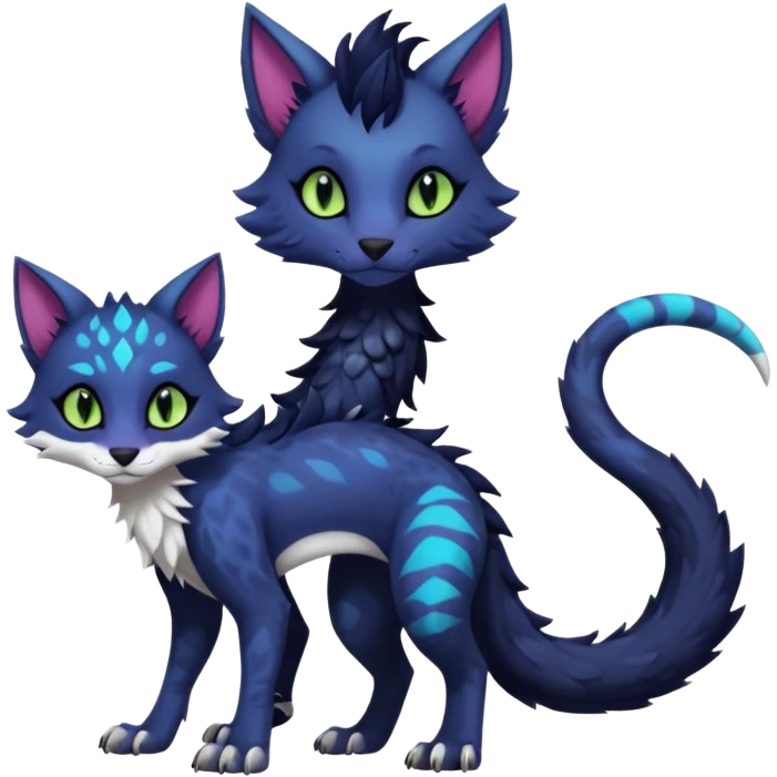 Kawaii dark edgy fantasy feline-vernid-sergal-fursona animal creature with a tufted tail full body with intricate markings  emoji