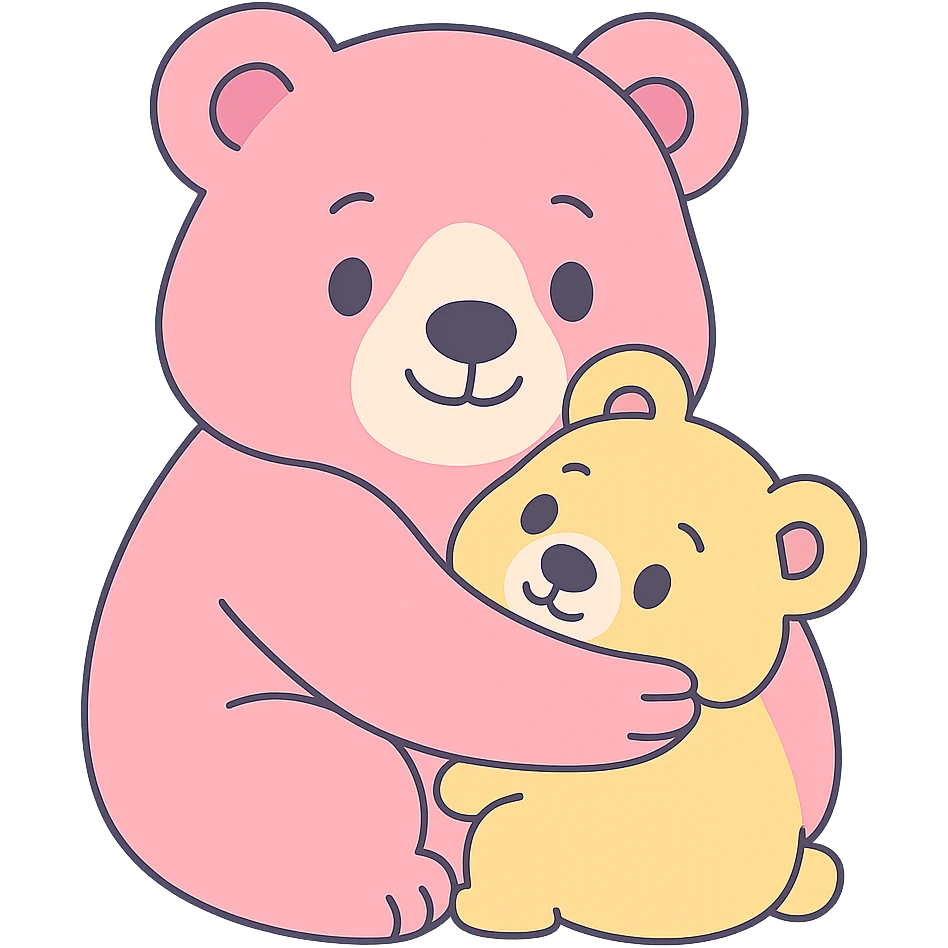 Make the brown and white bear hugging in pastel colors, keep no background. emoji