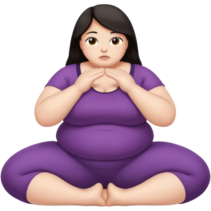 Sad fat girl doing clamshell dark hair emoji