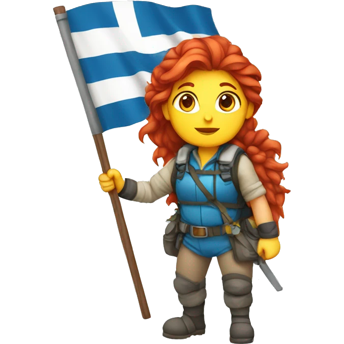female winter mountaineer red hair with easter egg and greek flag  emoji