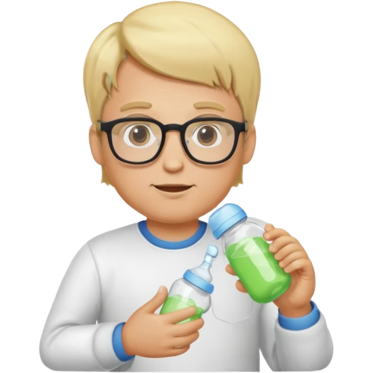 blonde man with glasses with baby bottle emoji