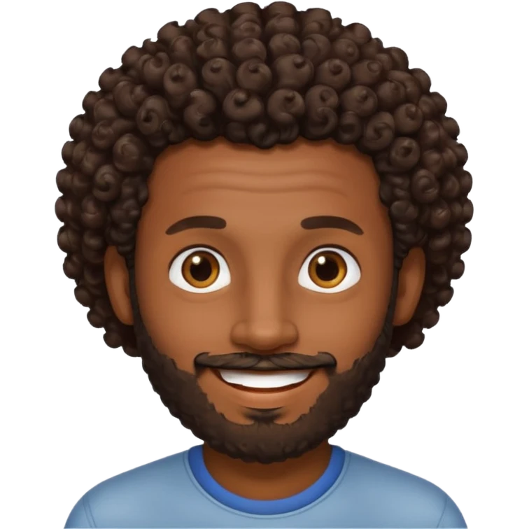 Dark brown skin man with a light beard and a curly   fade haircut with dark brown eyes emoji