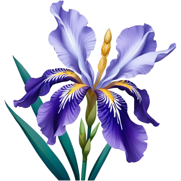 Japanese style iris flower (hanashobu) with elegant simplified lines like in ukiyo-e art, blue-purple color, traditional composition with flowing brush-like strokes emoji