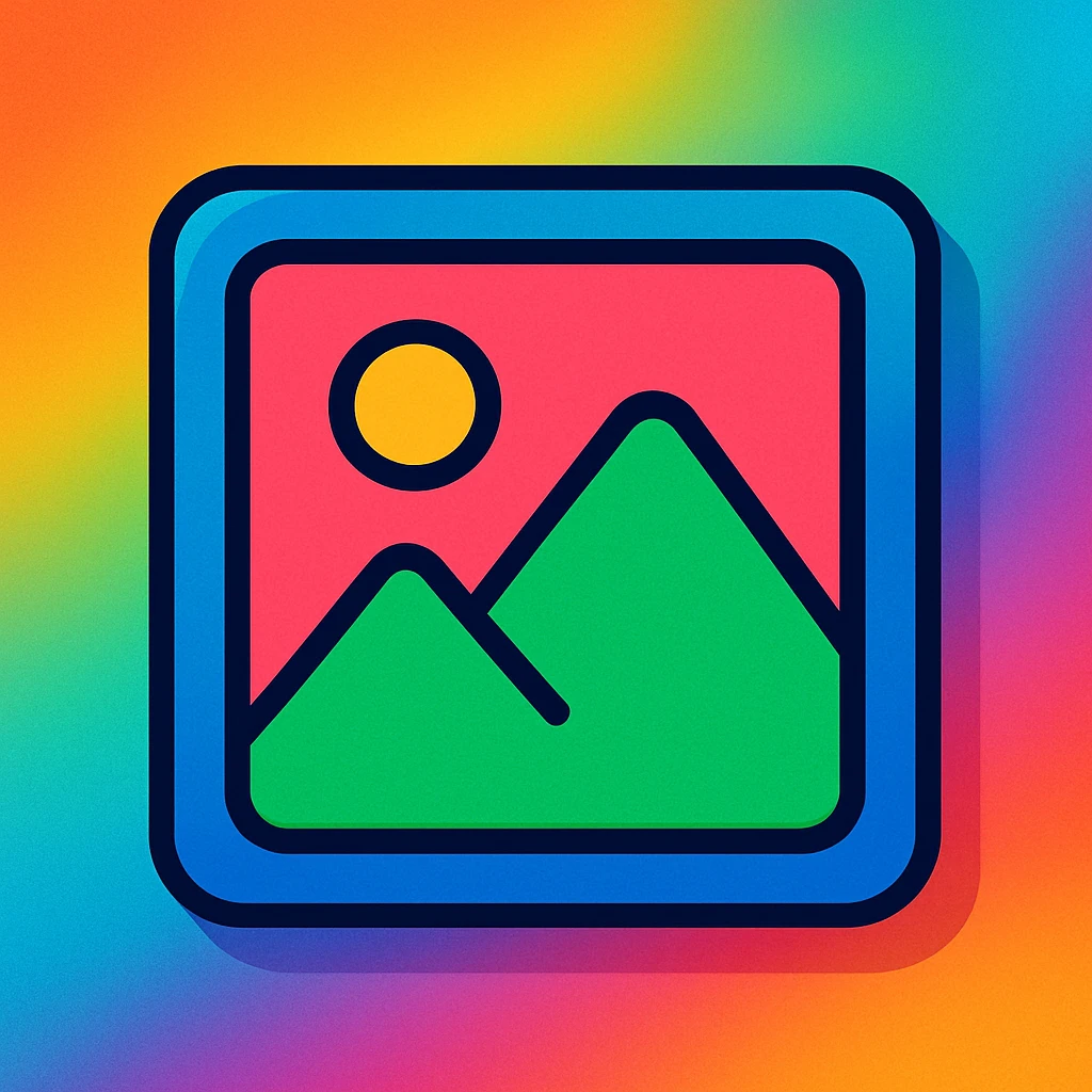 Make the image placeholder more colorful with a vibrant gradient background. Use a square shape with a generic photo icon in the center. Style it in vibrant toon style with bright, lively colors and smooth gradients. emoji
