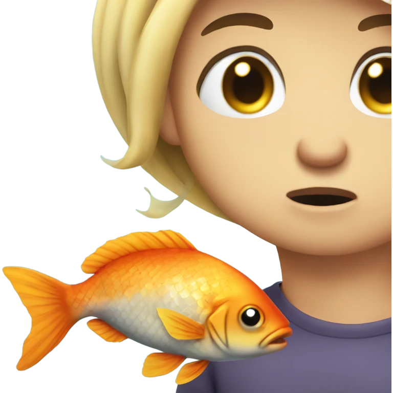 Emoji looking giving a side eye to a fish and thinks it smells bad emoji