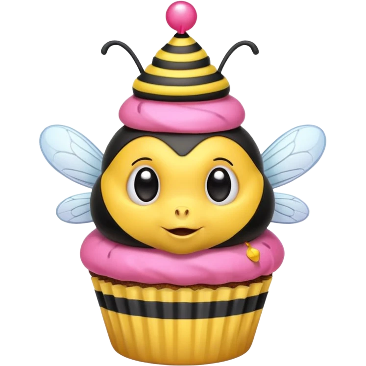 a Bee with pink Birthday Hat, Embarrassed bee with cupcake emoji