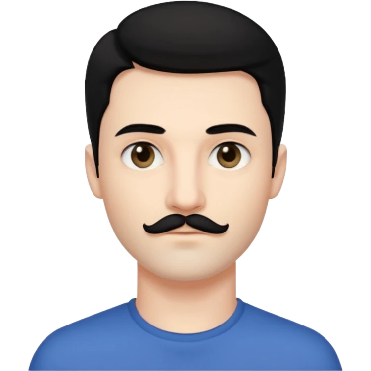 pretty handsome bratz man, with black hair and Little mustache  with black black black  eyes,  short dar, pale skin, defined jawlines emoji
