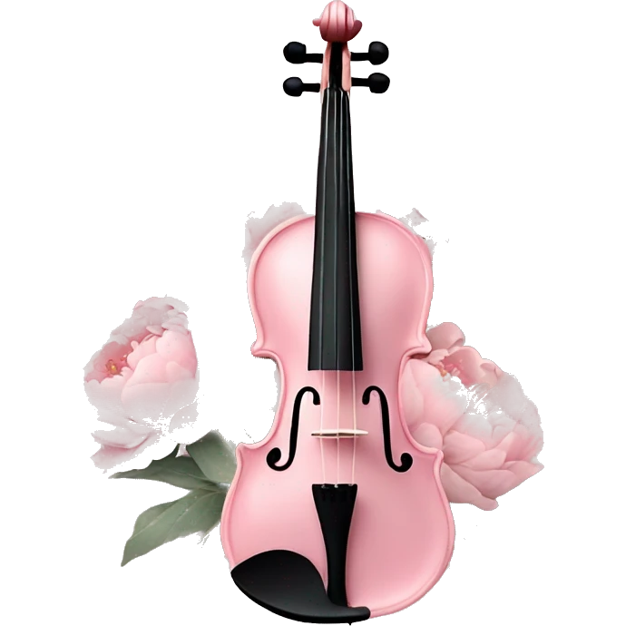 soft pastel pink violin with peonies and glitter emoji