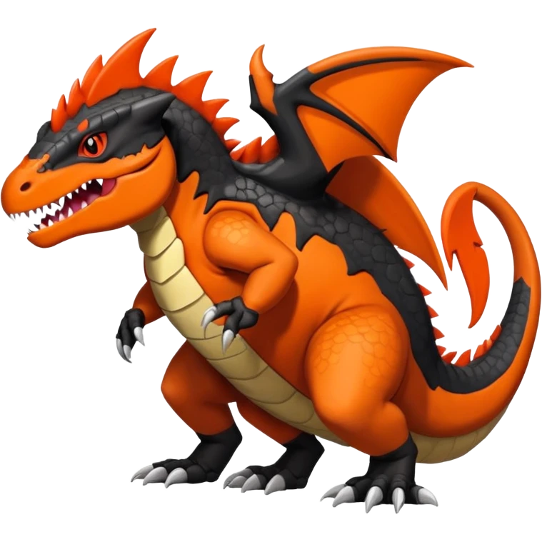 Black Salandit-Tyrunt-Tyrantrum-Fakémon-creature-hybrid with orange belly (full body) emoji