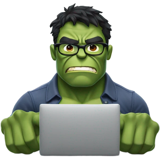 Hulk typing on the computer with glasses on emoji