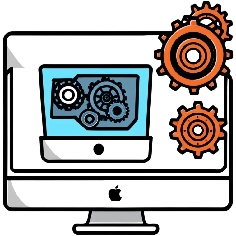 iMac computer with gears on the screen emoji