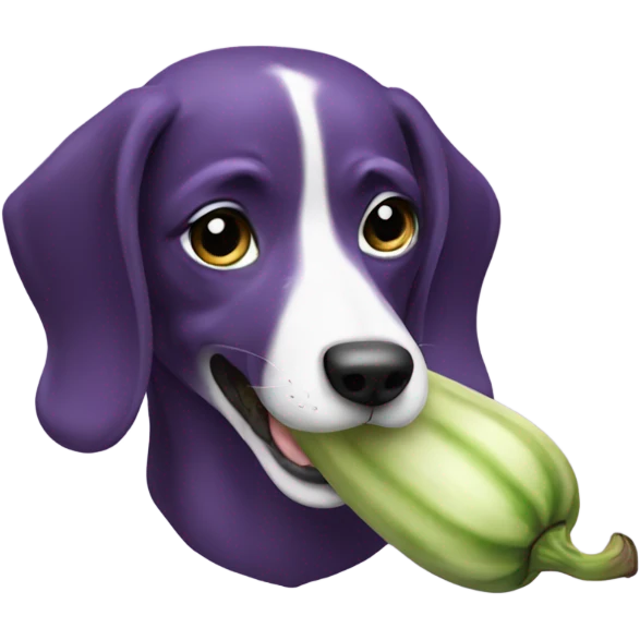 Dog eating an eggplant emoji