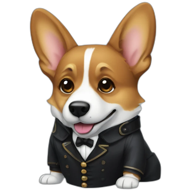 Corgi negro con traje de Sherlock holmes emoji