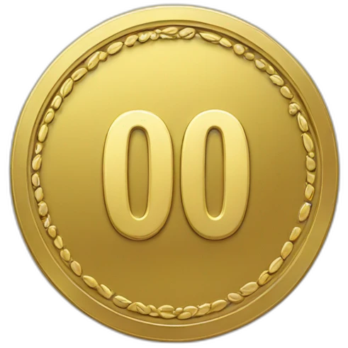 gold super curved coin with large "0" label in center and laurel emoji