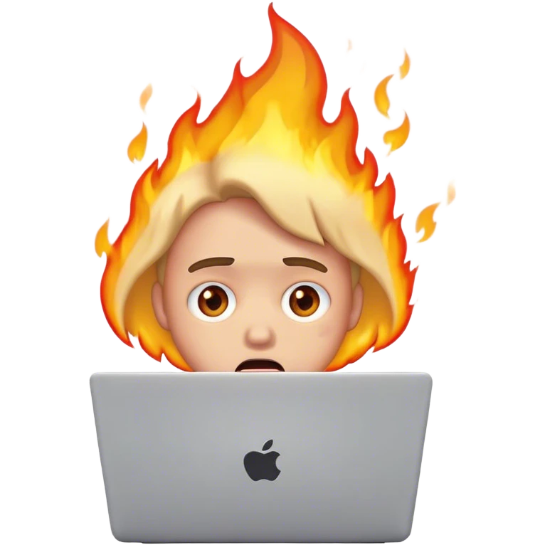 laptop with shocked face, fire, sad  emoji