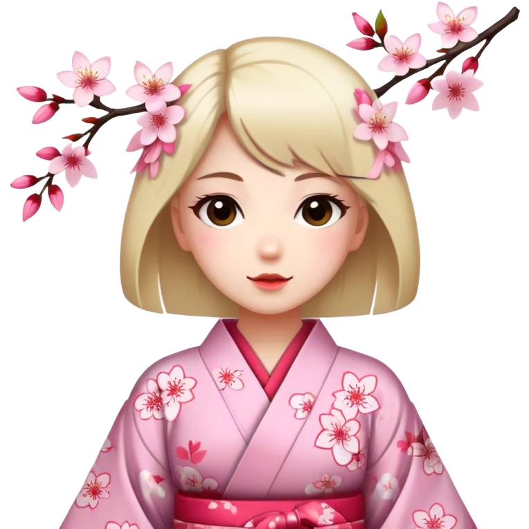 Girl wearing a kimono with cherry blossom patterns emoji